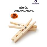 inkspire Büyük Ahşap Mandal 36 Adet Naturel Mandal 7 Cm Çamaşır Mandalı Renksiz Dayanıklı Tahta Mandal Bambu