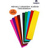 inkspire Krapon Kağıdı 10 Renk 50x200cm 1 Paket Grapon Kağıdı 10'lu Kırapon Okul Öncesi Kreş Etkinlik Sınıf