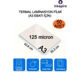 inkspire Termal Laminasyon Filmi A3 50 Adet 125 Micron Parlak Laminasyon 1 Paket PVC Kaplama Sertifika Poşeti