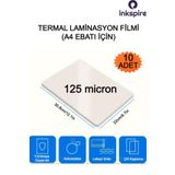 inkspire Termal Laminasyon Filmi A4 10 Adet 125 Micron Parlak Laminasyon 1 Paket PVC Kaplama Kimlik Poşeti 10