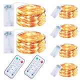 innolife 6 Paket LED Peri Dize Işıkları Uzaktan Kumanda ve Zamanlayıcı ile Akülü, Yatak Odası Noel Düğün Partisi Kapalı Dış Dekorasyon için 10 Ft 30 LED Bakır Tel Parıltılı Işıklar