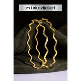 innuendo jewelery 925 Ayar Gümüş Üzeri 22 Ayar Altın Kaplama Zikzak Ajda Bilezik 2'li Ajda Bilezik Seti