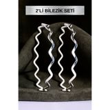 innuendo jewelery 925 Ayar Gümüş Zikzak Ajda Bilezik 2'li Ajda Bilezik Seti