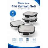 İnoks Kapaklı 4 Lü Cam Saklama Kabı Seti Kahvaltılık & Çok Amaçlı 520 Ml Şeffaf