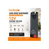 İnoled 1207 – 20,8A 250W 12V LED Güç Kaynağı | Kısa Devre Korumalı Adaptör | Şerit LED Trafo | 220V Ac – 12V Dc Dönüştürücü | Yüksek Verimli, Güvenli, Uzun Ömürlü LED Trafo Şerit LED Güç Kaynağı