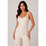 İnouveaue Kadın Keten Geniş Paça Wide Leg Askılı Rahat Tulum