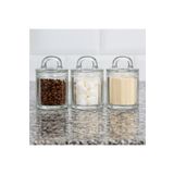 İnova Home Decor 3 Adet Kaşık Bölmeli Kapaklı Baharatlık-Şekerlik-Kalın Cam Kavanoz Seti - 300 ml.