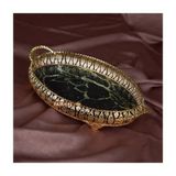İnova Home Oval Metal Mermer Desen Metal Servis - Söz Tepsisi - Gold