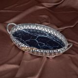 İnova Home Oval Metal Mermer Desen Metal Servis - Söz Tepsisi - Gümüş