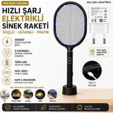 İnovaxis Dijital Ekranlı Şarjlı Sinek Raketi USB Type-C Elektrikli Standlı Sivrisinek Öldürücü El Tipi Mor Işıklı - SİYAH