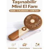 İnovaxis Taşınabilir Mini El Fanı Şarjlı 3 Kademeli USB Fan Sessiz Güçlü Rüzgar Vantilatör - Kahverengi
