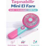 İnovaxis Taşınabilir Mini El Fanı Şarjlı 3 Kademeli USB Fan Sessiz Güçlü Rüzgar Vantilatör - Pembe
