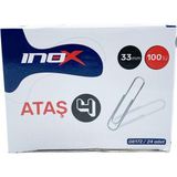 Inox 33 mm Ataş 100 Adet Dayanıklı Metalik Renk Nikel Kaplama Kırtasiye Ürünü - --