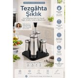 Inox 4lü Standlı Yağlık Sirkelik Tuzluk Biberlik Seti Endüstriyel Cam Salata Sosluk Takımı Paslanmaz Çelik 723489 - Çok Renkli