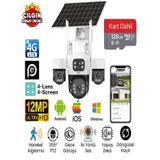 Inox X14 3mp+3mp+3mp+3mp 12mp 4g E-sim Kartlı 2xsolar Panelli 4 Lens 1 Ptz Akıllı Kamera + 128gb Sd Kart