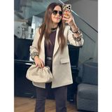 İnpoema Kolu Leopar Desenli Krem Blazer Ceket