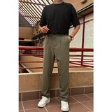 İnpool Baggy Kalıp Yazlık-Baharlık Esnek-Dökümlü Pile Detaylı Geniş Kumaş Pantolon Erkek ASP01 - Haki - 2XL