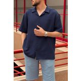 inpool Erkek, apaş yaka, Oversize, %100 pamuk, Müslin dokuma, Kısa kollu gömlek G14