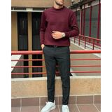 İnpool Erkek, Bisiklet Yaka, Slim Fit, Old Money, Yün-Akrilik Elyaf, Triko Kazak PLTK03 - Bordo