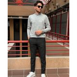 İnpool Erkek, Bisiklet Yaka, Slim Fit, Old Money, Yün-Akrilik Elyaf, Triko Kazak PLTK03 - Gri - 2XL