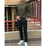 İnpool Erkek, Bisiklet Yaka, Slim Fit, Old Money, Yün-Akrilik Elyaf, Triko Kazak PLTK03 - Haki - 2XL