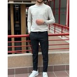 İnpool Erkek, Bisiklet Yaka, Slim Fit, Old Money, Yün-Akrilik Elyaf, Triko Kazak PLTK03 - Taş