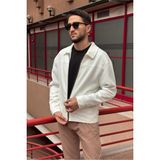 İnpool Erkek, Fitil Desenli, Gömlek Yaka, Rahat Kesim, Mevsimlik-Baharlık Ceket 618 - Beyaz - 2XL