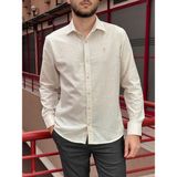 İnpool Erkek, Gömlek Yaka, Regular Fit, Pamuklu, Keten Dokuma, Old Money Culture, Nakış Detaylı Gömlek G10 - 2XL - Bej
