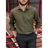 İnpool Erkek, Gömlek Yaka, Regular Fit, Pamuklu, Keten Dokuma, Old Money Culture, Nakış Detaylı Gömlek G10 - S - Haki