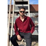 İnpool Erkek, Nakış Detaylı, Regular-Fit, Kışlık-Baharlık, Ince Fitilli Kadife Gömlek G16 - Bordo