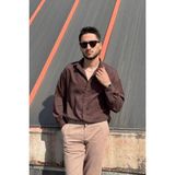 İnpool Erkek, Nakış Detaylı, Regular-Fit, Kışlık-Baharlık, Ince Fitilli Kadife Gömlek G16 - S - Kahverengi