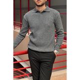 İnpool Erkek, Old Money Culture, Çizgi Görünümlü, Polo Yaka, Triko Kazak PLTK10 - Antrasit - XL