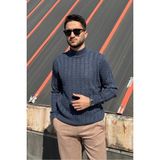 İnpool Erkek, Old Money Culture, Yarım Balıkçı Yaka, Yünlü, Saç Örgü, Kışlık Kazak PLTK11 - İndigo - XL