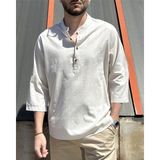 İnpool Erkek, Regular Fit, Hakim Yaka, Pamuklu, Keten Görünümlü Gömlek 24INPG07 - Bej - XL