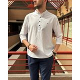 İnpool Erkek, Regular Fit, Hakim Yaka, Pamuklu, Keten Görünümlü Gömlek 24INPG07 - Beyaz - 2XL
