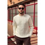 İnpool Erkek, Saç Örgü, Bisiklet Yaka, Yünlü, Old Money Culture, Kazak PLTK12 - Ekru