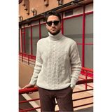 İnpool Erkek, Saç Örgü, Tam Balıkçı Yaka, Yünlü, Old Money Culture, Kazak PLTK13 - Açık Gri - XL