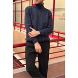 İnpool Erkek, Saç Örgü, Tam Balıkçı Yaka, Yünlü, Old Money Culture, Kazak PLTK13 - Lacivert - XL
