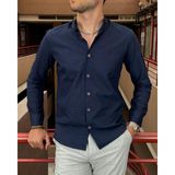 İnpool Erkek, Slim Fit, Dar Kesim, Hakim Yaka, Old Money Culture, Pamuklu, Keten Dokuma Gömlek 24INPG09 - Lacivert