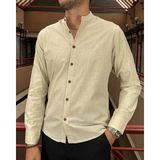 İnpool Erkek, Slim Fit, Dar Kesim, Hakim Yaka, Old Money Culture, Pamuklu, Keten Dokuma Gömlek 24INPG09 - XL - Bej