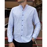 İnpool Erkek, Slim Fit, Dar Kesim, Hakim Yaka, Old Money Culture, Pamuklu, Keten Dokuma Gömlek 24INPG09 - XL - Mavi