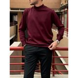 İnpool Erkek Slim-Fit Yarım Boğazlı Triko Kazak Orta Kalınlıkta Düz Desen Günlük Kullanım için - Bordo - XL
