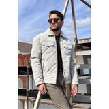 İnpool Gömlek Yaka, Oversize, Çift Cep Kapaklı, Baklava Desenli Kapitone Ceket 2504 - Gri - XL