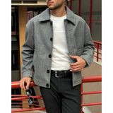 İnpool Gömlek Yaka, Oversize-Fit, Old Money Culture, Düğmeli, Kaşe Kumaş Ceket 24USEC05 - Gri - 2XL - Relax Fit