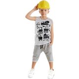 İnşaat Aracı Erkek Çocuk Yazlık Çizgili T-shirt Kapri Şort Takım