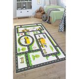 İnşaat Araçları Yol Desenli Yıkanabilir Kaymaz Taban Çocuk Oyun Halısı 80 X 200 Cm Çok Renkli