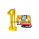 İnşaat Kepçe Kamyon Balon 1 Yaş Doğum Günü Balon Set İş Makinaları Konsept Ve Gold Rakam Balon