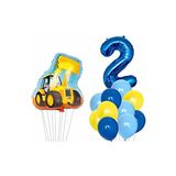 İnşaat Kepçe Temalı Mavi Rakam Balon Seti Yaş 2
