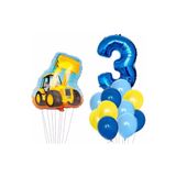 İnşaat Kepçe Temalı Mavi Rakam Balon Seti Yaş 3