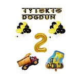 İnşaat Temalı Doğum Günü Banner Kamyon Kepçe Şekilli Balon Seti Gold Yaş 2